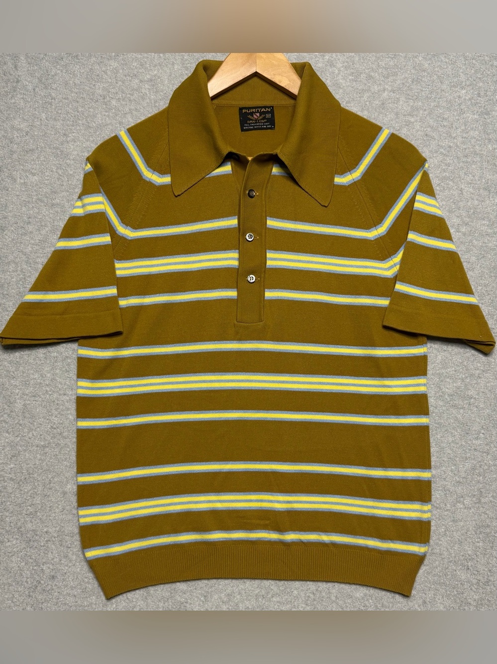 Vintage 60s Puritan Ban-Lon Polo Shirt Mens Medium Striped Knit Mod USA Made